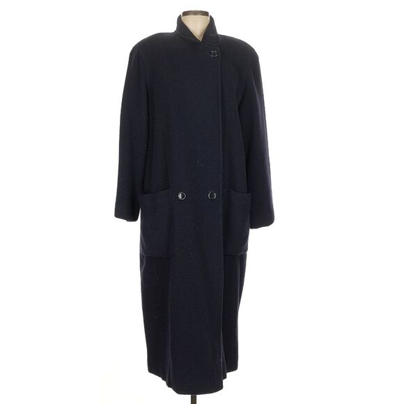 Manchester vintage 100% CASHMERE navy blue double breasted ankle length coat 10 - Picture 1 of 6